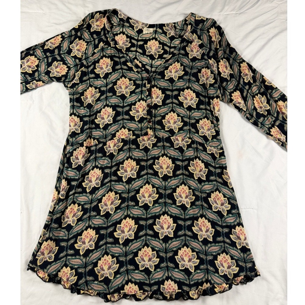 ONeill Boho Floral Print Mini Dress Long Sleeve L Beach Resortwear Surfing